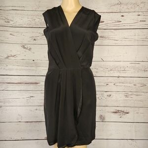 Aaron Ashe 100% Silk Surplice V-Neck Dress Black – Small
